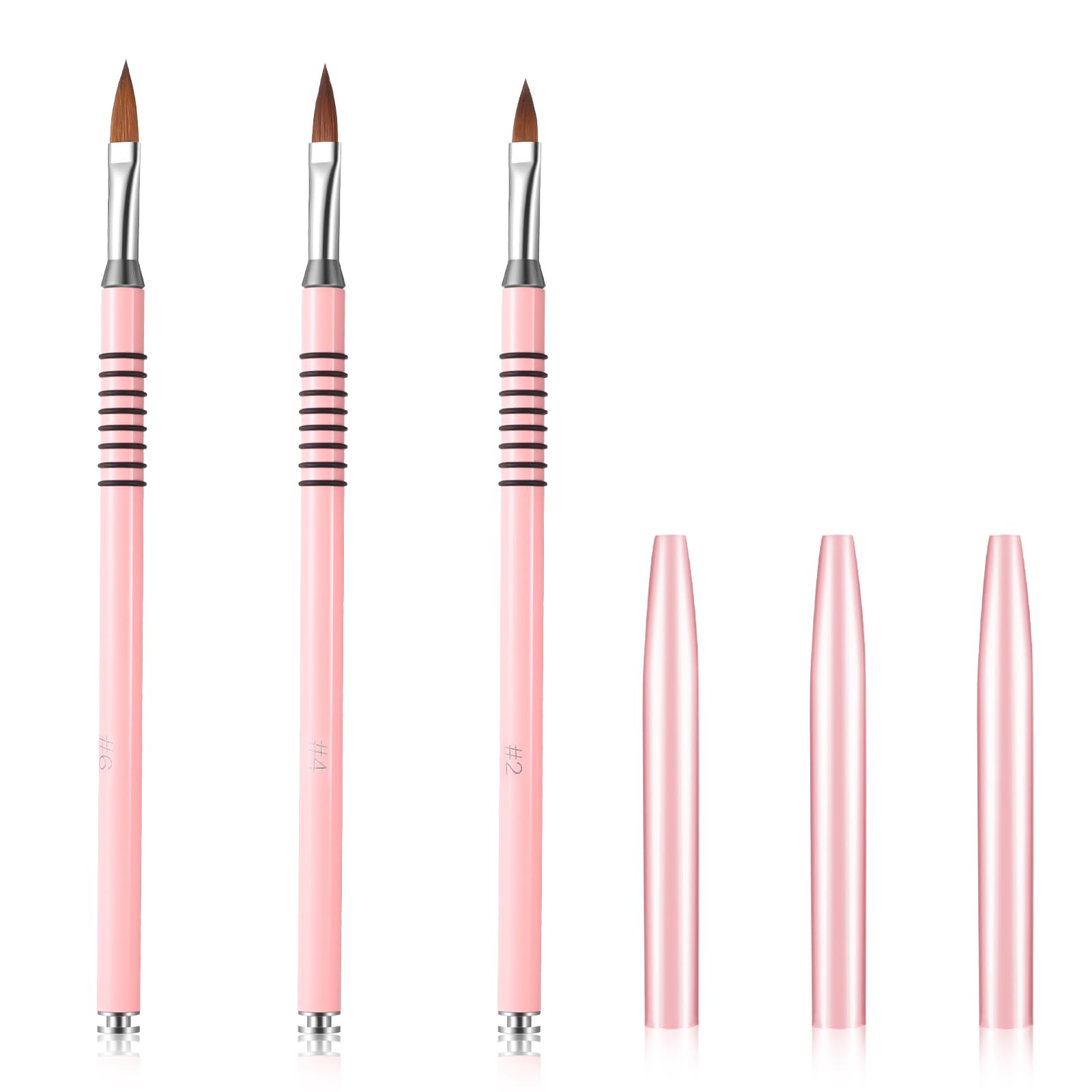 3Pcs 3d Kolinsky Nail Art Brush Acrylic Flower Nail Brush Kolinsky Set Size #2#4#6 3D Acrylics Brushes for Nails with Non Silp Pink Handle