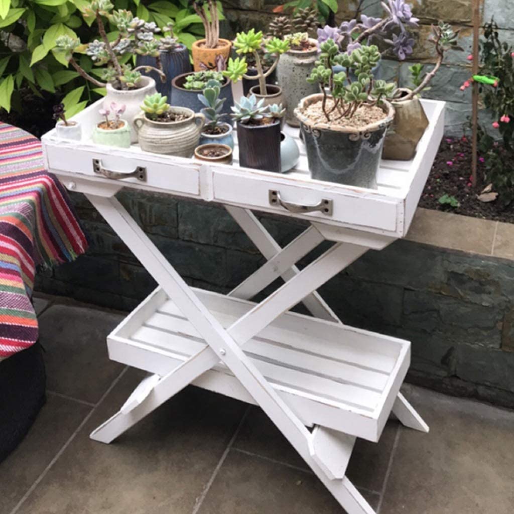 Stojak na rośliny Składany stojak na kwiaty Soczysty balkon Stojak na rośliny z litego drewna Taca na rośliny ogrodowe Stojak na rośliny stojące na podłodze(Off-white)