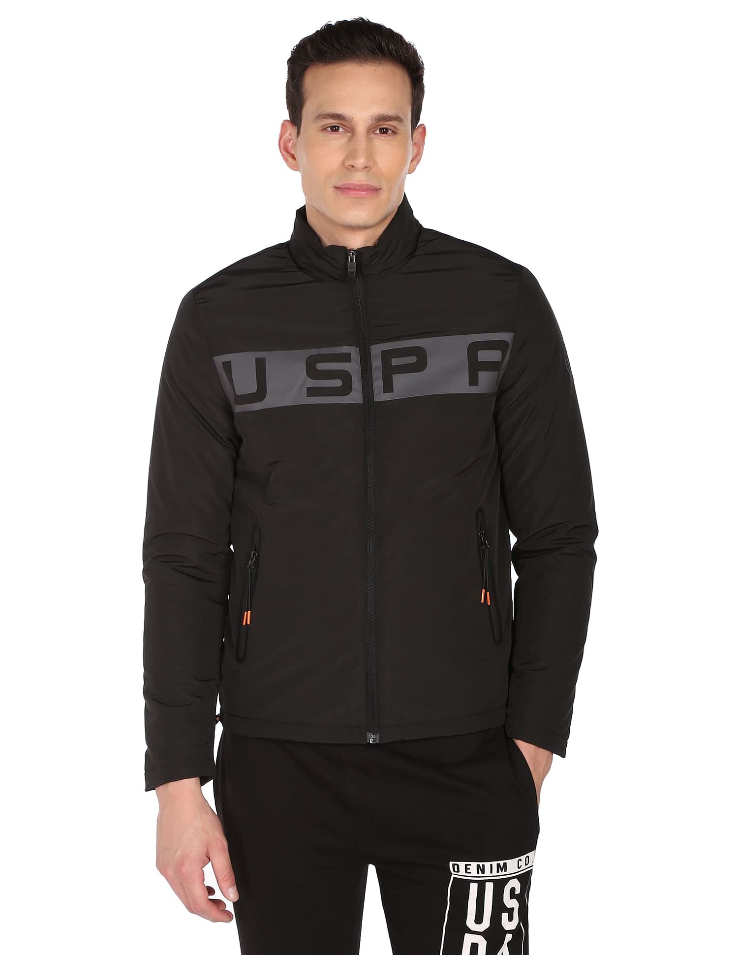 u.s. polo assn. Men Black High Neck Brand Print Polyester Standard Length Casual Jacket-picture-26