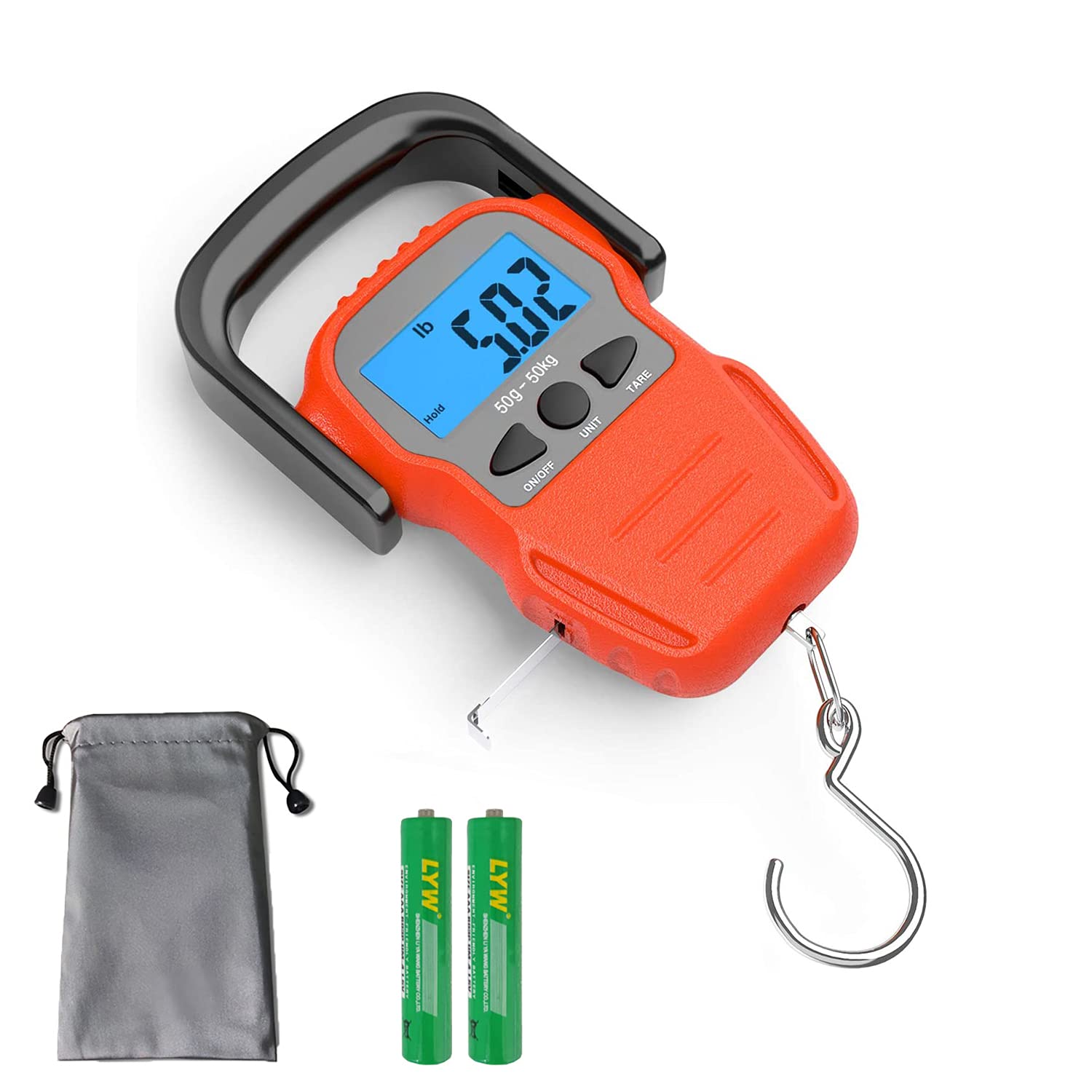 Luggage Scale,Fish Scale with Backlit LCD Display,110 lb/ 50KG Digital Portable Hanging Scale with Measuring Tape for Home Yellow