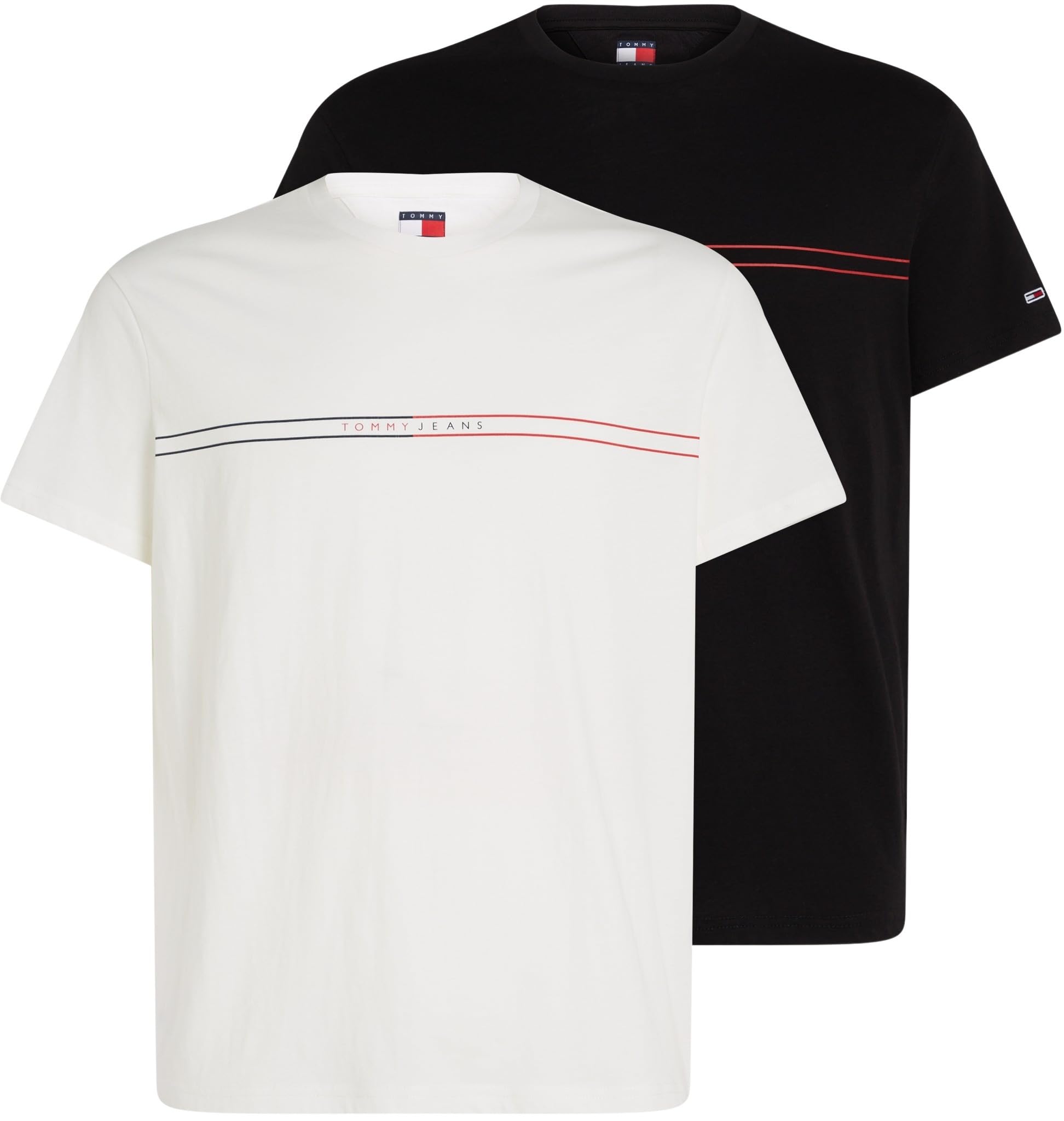 TOMMY JEANS Men's TJM SLM Entry Grphc T Ext 2 Pck Dm0Dm21902 S/S T-Shirt, Multi (Ecru/Black), L (Pack of 2)