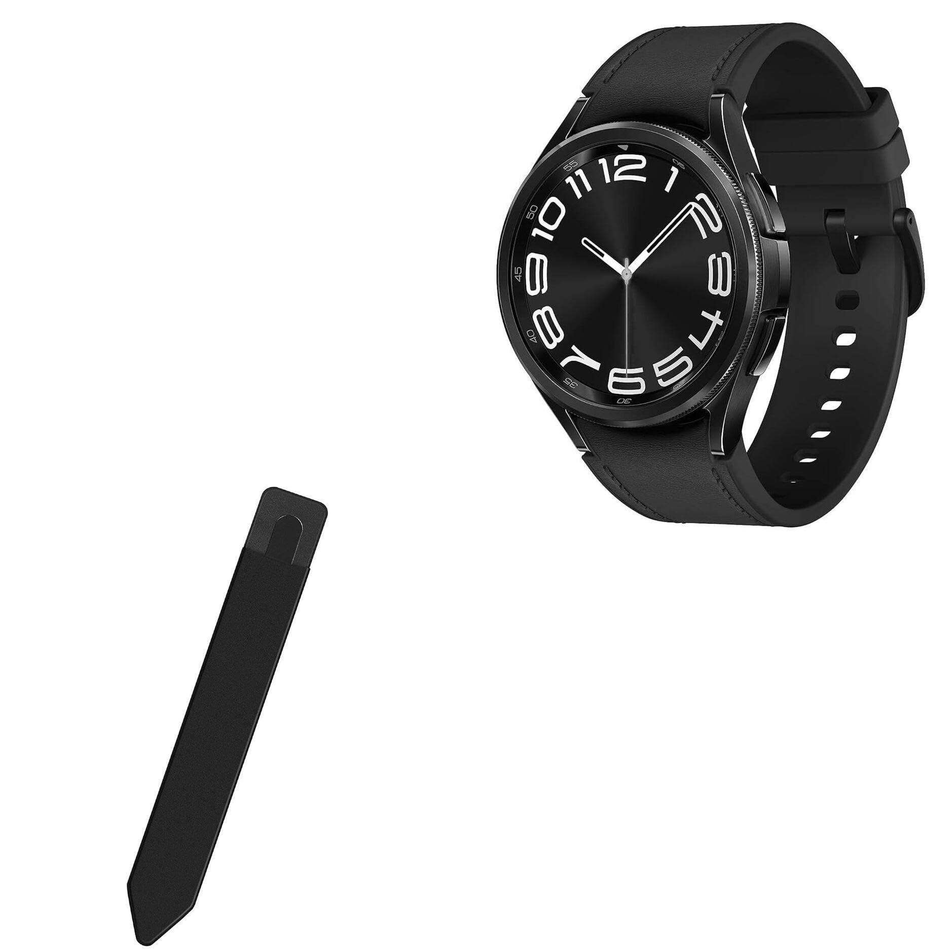 BoxWave Stylus Pouch Compatible with Samsung Galaxy Watch 6 Classic 43mm - Stylus PortaPouch, Stylus Holder Carrier Portable Self-Adhesive - Jet Black
