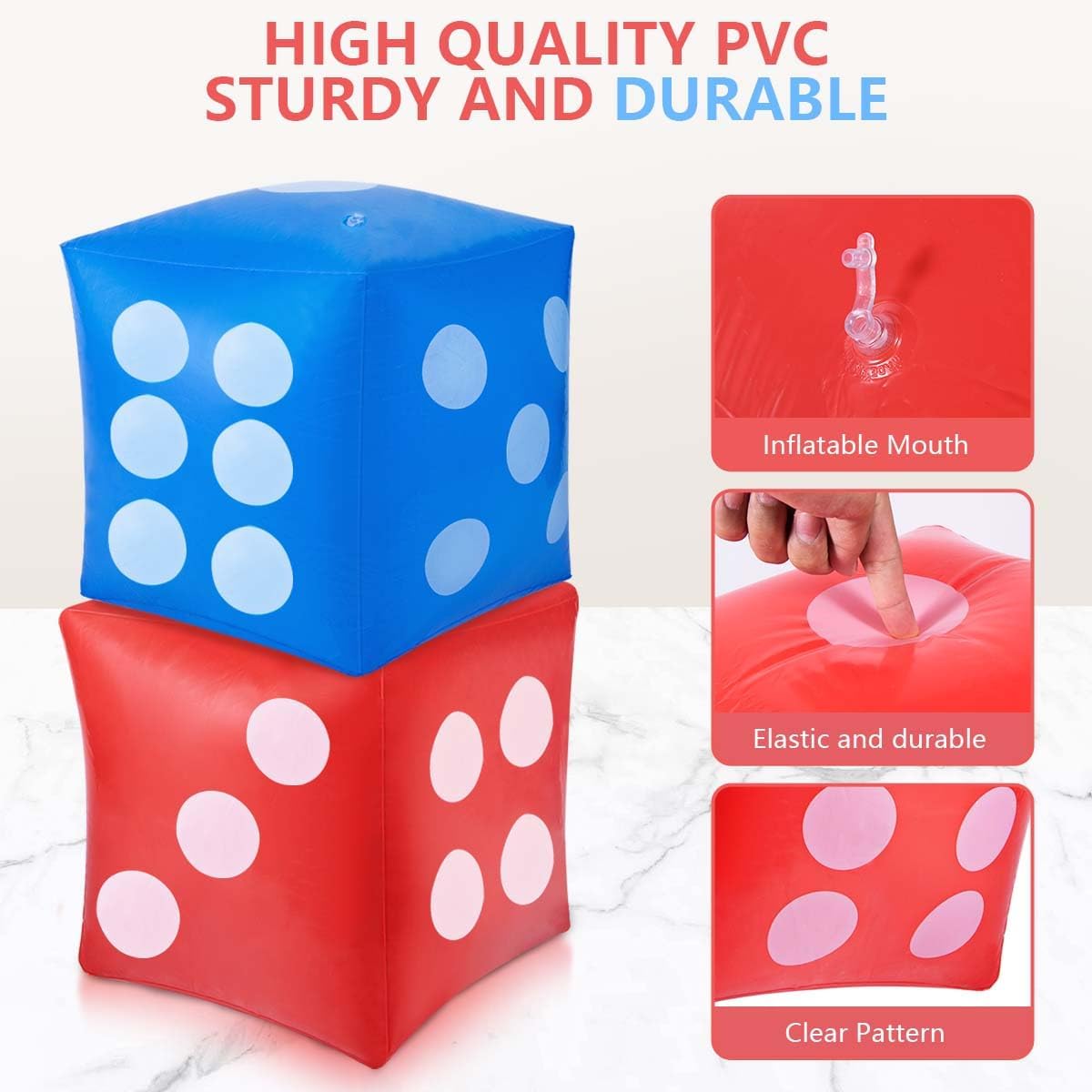 KISEER 3 Pcs 14" Jumbo Inflatable Giant Dice for Outdoor Game Pool Party (White, Blue, Red)