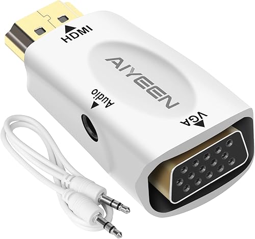 AIYEEN Adaptador HDMI a VGA, adaptador HDMI macho a VGA de 1080 p con cable conector de audio de 0.138in compatible con monitor, laptop,