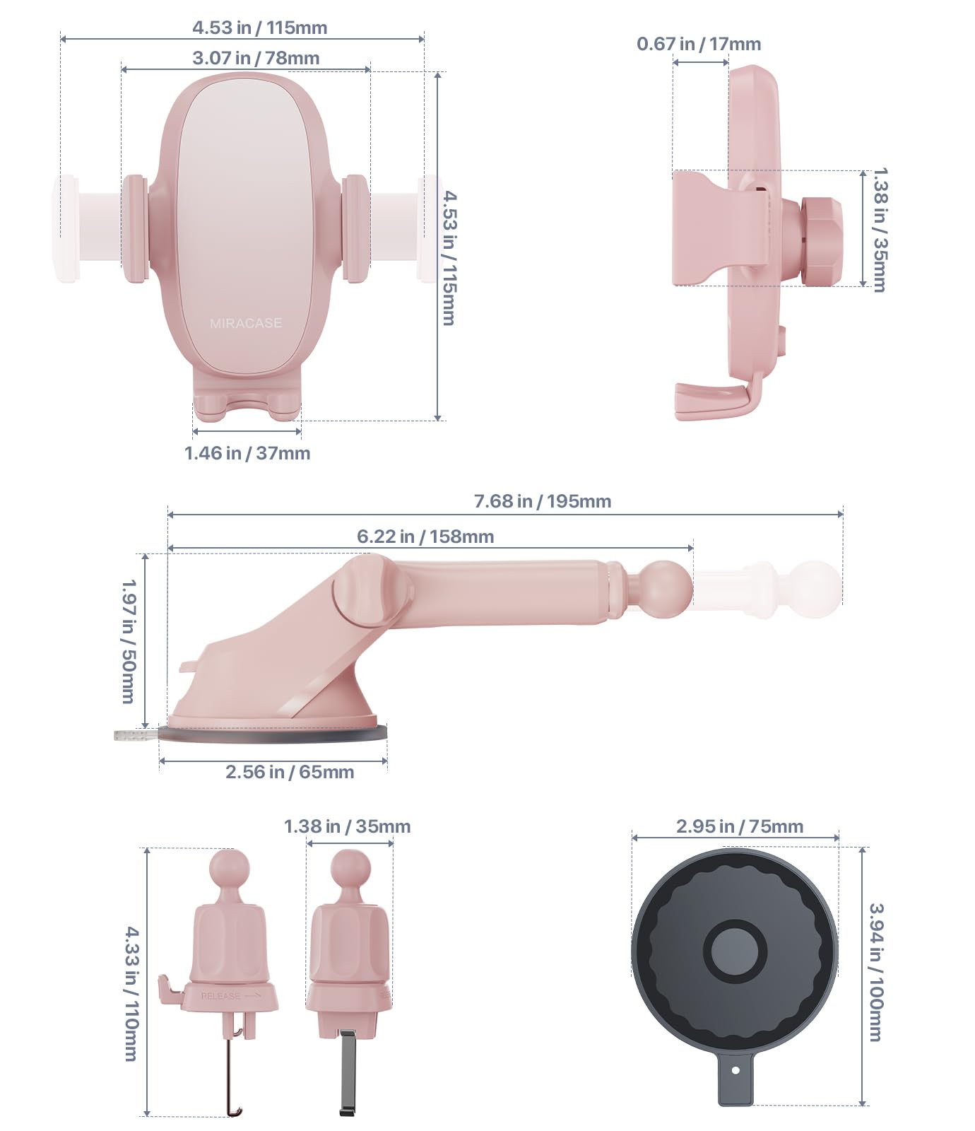 Miracase Handyhalterung Auto Universal [Starker Saugnapf und Metallhaken] kfz Handy Halterung lüftung Armaturenbrett Windschutzscheibe Handyhalter für iPhone Galaxy Alle Smartphone Rosa