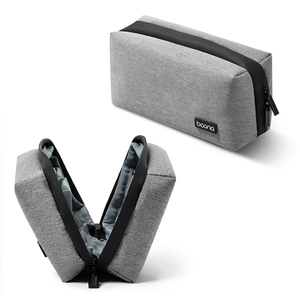 boonaElectronic Organiser Case, Splash-Proof Accessory Bag, Gadget Storage Bag, USB Cable Organiser, Travel-Friendly, Grey-L