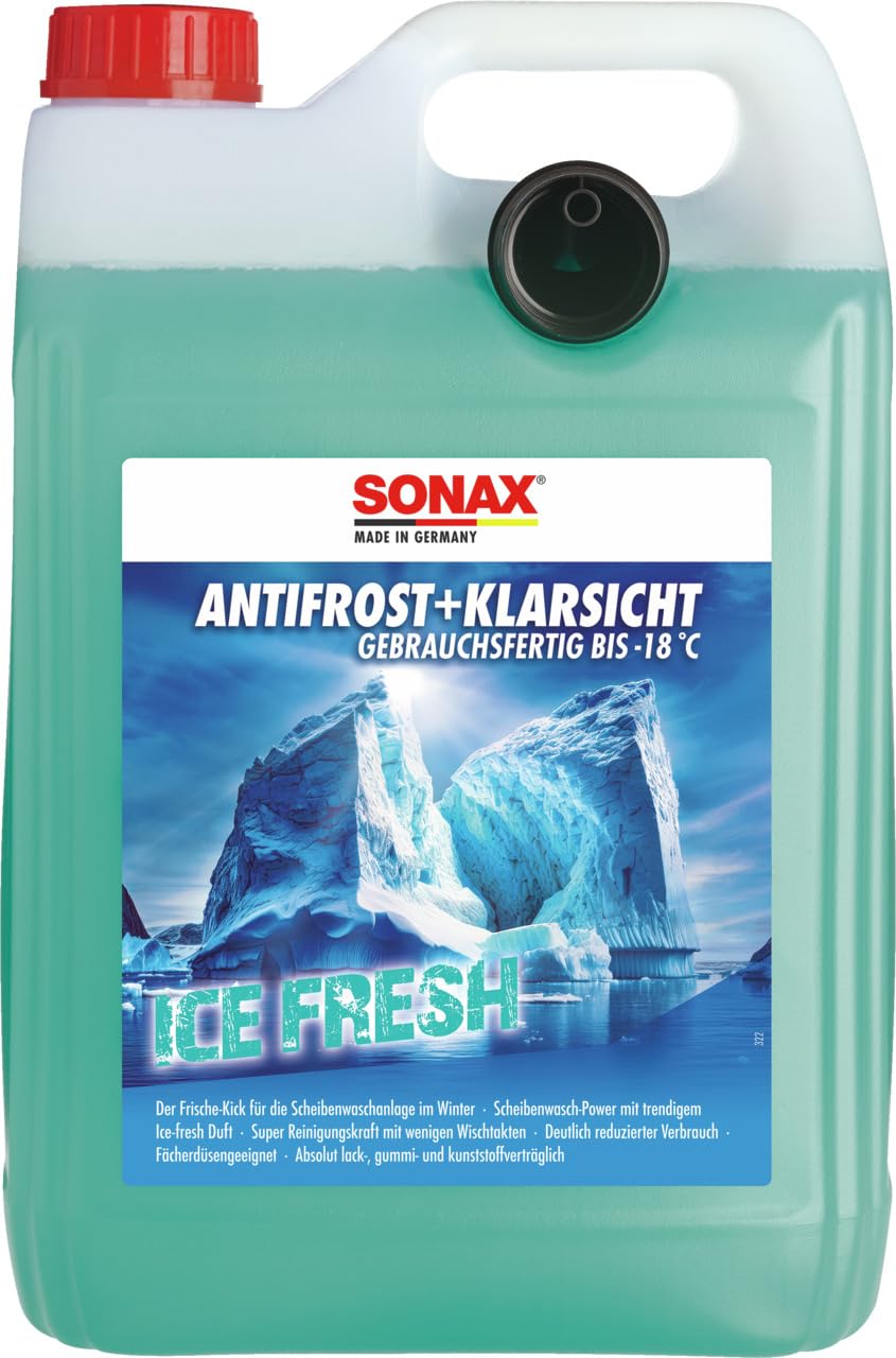 SONAX AntiFrost+Klarblick IceFresh gotowy do użycia w temperaturze do -18°C (5 litrów), szybki, bezsmugowy i skuteczny środek do czyszczenia szyb na zimę | nr art. 01335050