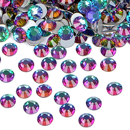 Image of 1440PCS Art Nail Rhinestones non Hotfix Glue Fix Round Crystals Glass Flatback for DIY Jewelry Making with one Picking Pen (ss16 1440pcs, Green Valcano)
