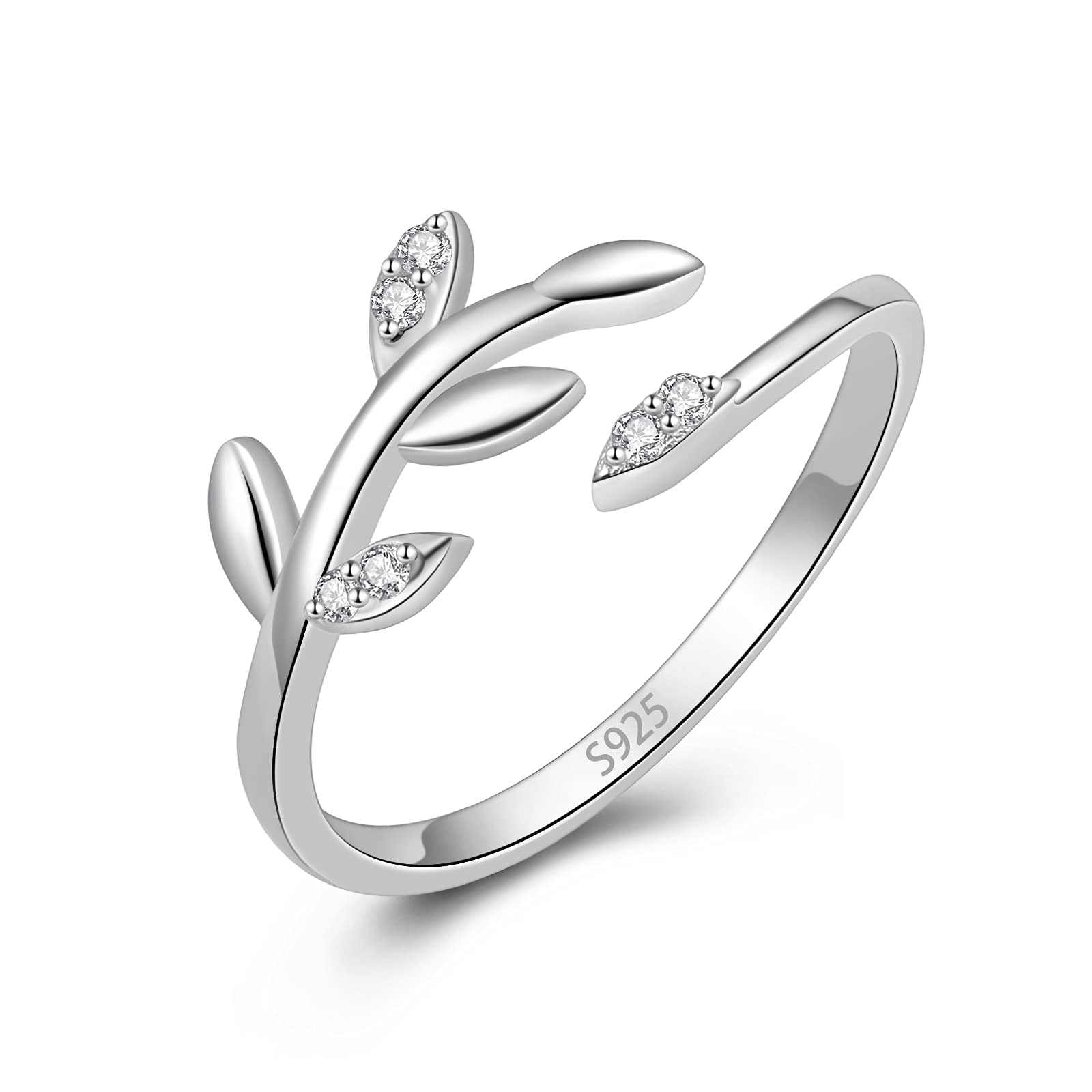 Regalos del día de San Valentín Anillo Abierto Ajustable de Plata de Ley 925 con Hoja de Olivo, Regalo de joyería para Mujeres, Adolescentes y Amantes de Las niñas
