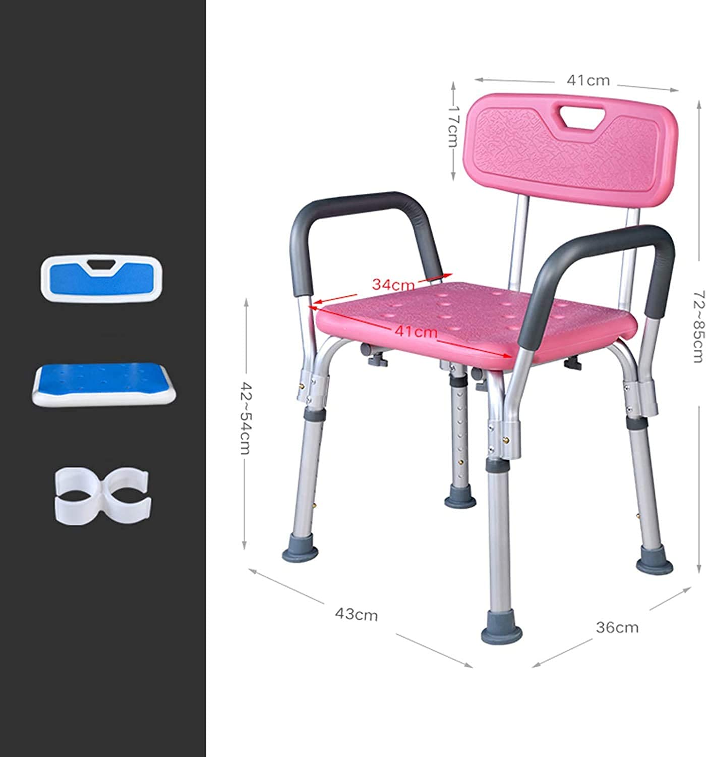 CHEWYNP Shower Chair Shower Seats Height Adjustable with Arms and Back Bathroom Shower Stool Non-Slip Safety Load Weight 150KG, for ElderlySeniors Disabled Shower Auxiliary, (Color : Pink