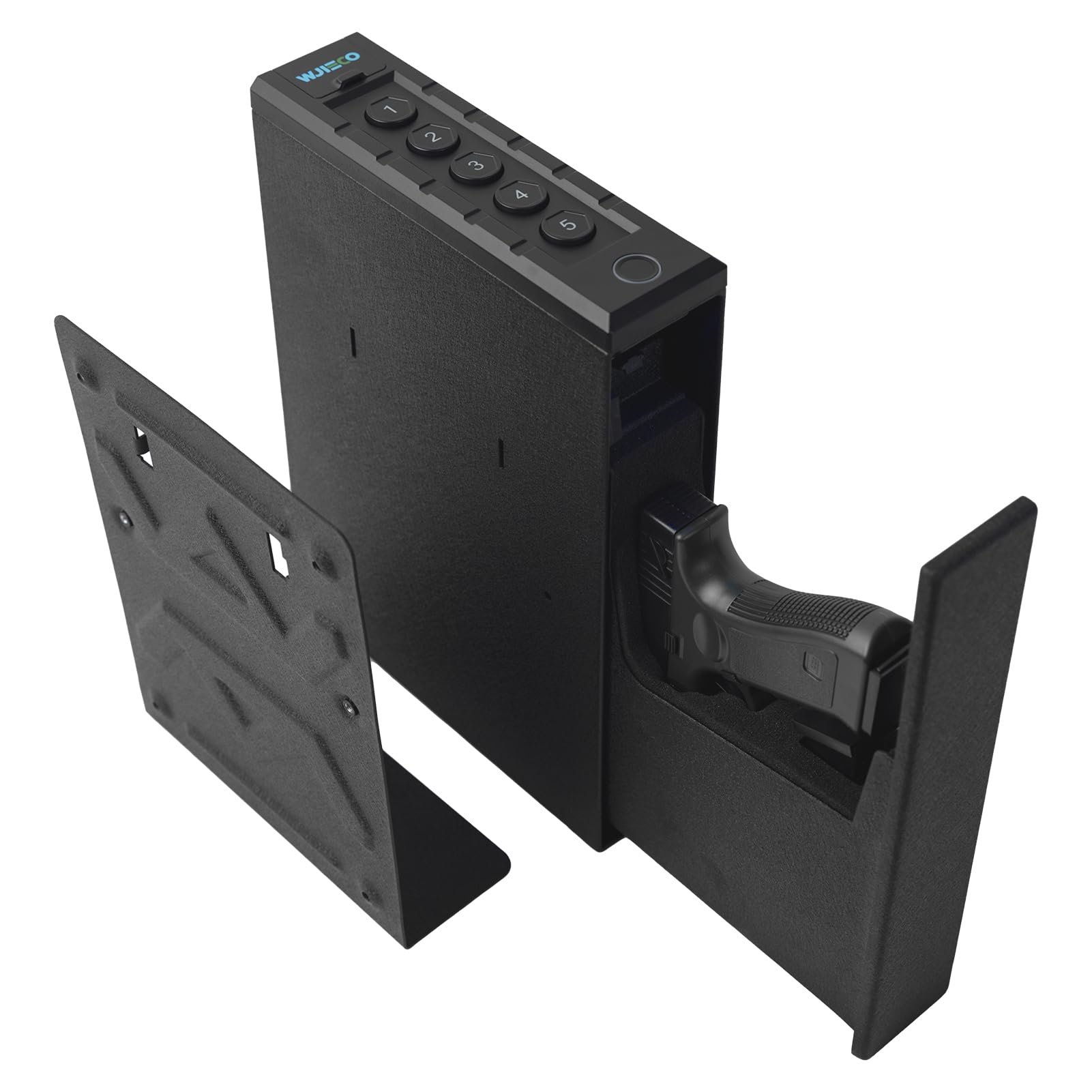 Slider Biometric Pistol Safe 3 Ways Quick Access with Fingerprint/Keypad/Key Lock for Nightstand Bed Desk-image-23