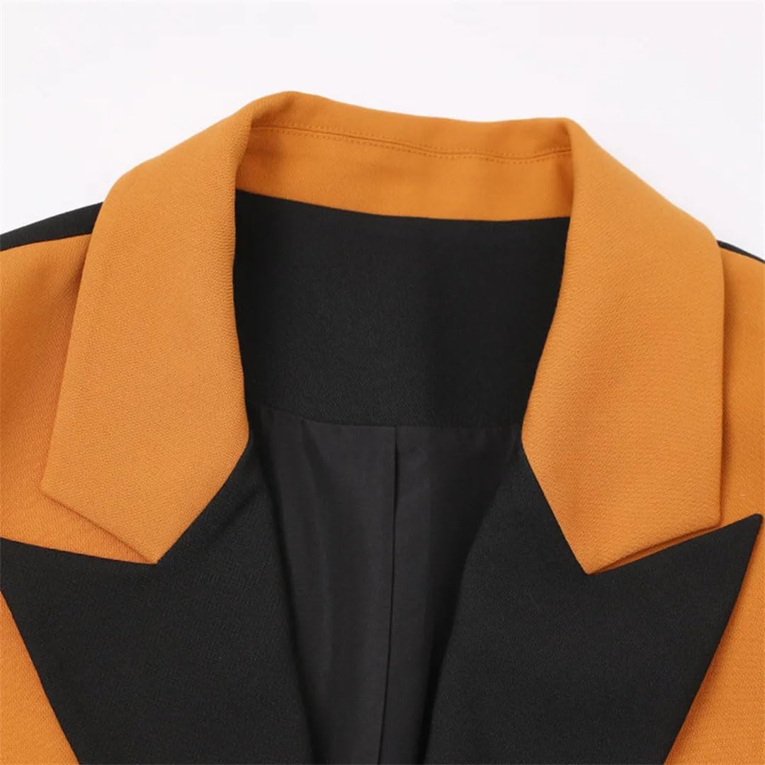 Women Korean Style Commuting Collar Coat Winter Contrasting Color Patchwork Trench Coat
