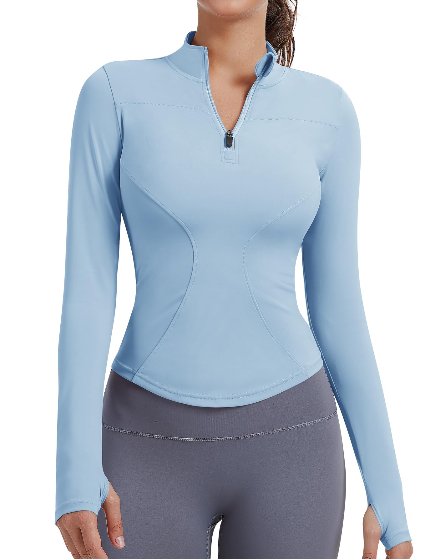 JoyGirl Long Sleeve Workout Tops for Women Running Jacket Cropped Athletic Shirts Slim Fit Yoga Top with Thumb Holes