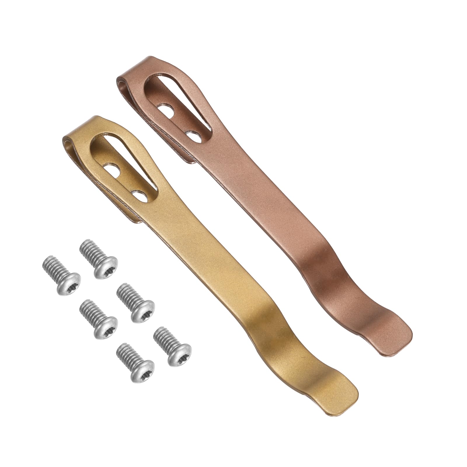 sourcing map 2Set Deep Carry Pocket Clip 2.6"(66mm) Length 420 Stainless Steel Blackening Universal Folding Knife Pocket Back Clip with Screws for Man Knife Replacement Parts, Gold/Rose Gold