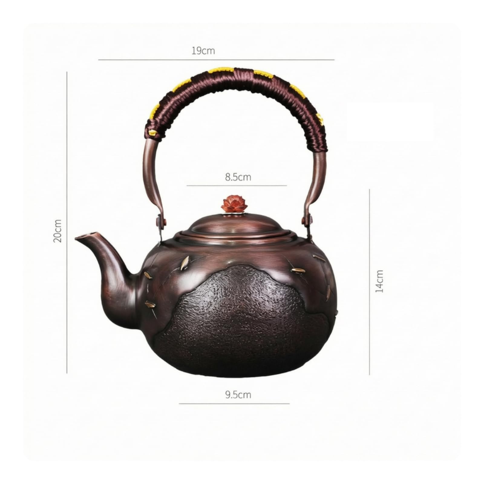 Tetera Cobre y Mango Revestido Cómodo Tetera Artesanal Cobre Portátil Hervidor con Mango para Aficionados Al Té, Cocina Rústica