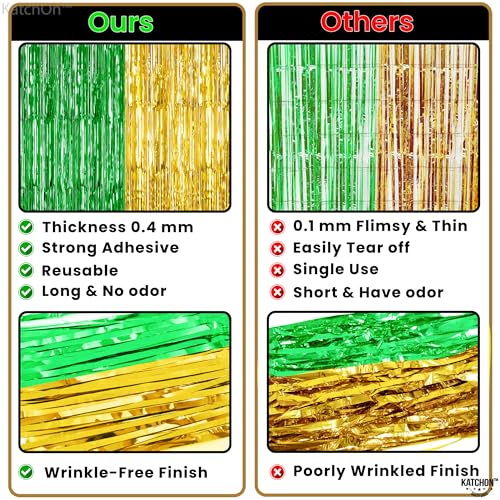 Image of KatchOn, Green and Gold Foil Fringe Curtains - 6.5x6.5 Feet | St Patricks Day Backdrop for St Patricks Day Decorations | St Patrick's Backdrop, St. Patrick's Day Decorations