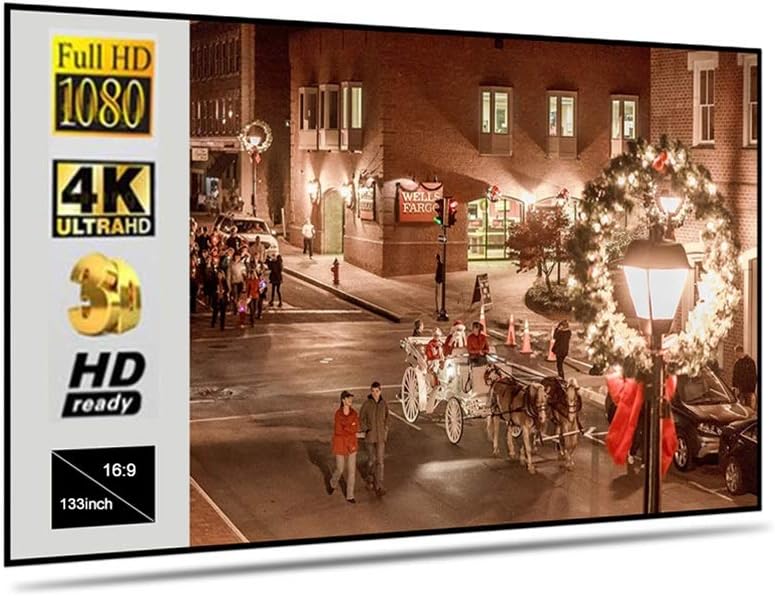 Pantalla de proyector, pantalla de proyector plegable portátil de 133 pulgadas, capa de metal 169, resistente a la luz, pantalla reflectante de