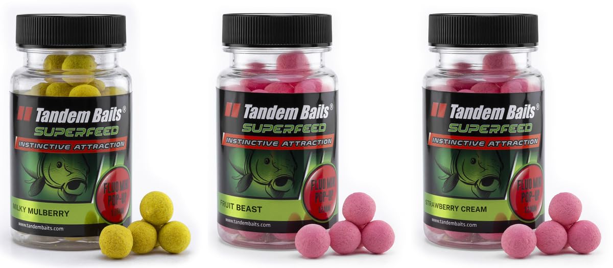 Tandem SuperFeed Fluo Mini Pop-Ups - Set of 3 Flavor Mix Fruit, Carp Pop-Ups, 12mm, 30g