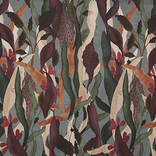 Tela por Metros de Loneta Estampada Digital - Half Panamá 100% Algodón Orgánico, Oeko-Tex Standard 100 - Ancho 280 cm - Largo a Elección de 50 en 50 cm | Follaje Porphyra - Morado, verde, marrón