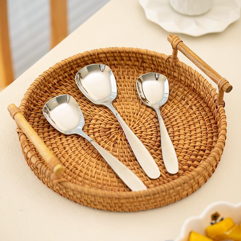 Silverware Flatware Set, 1/4/6/8 Pcs 304 Stainless Steel Dish Spoon Hotel Restaurant Public Spoon Household Rice Spoon Small Dessert Spoon Meal Spoon Soup(8 Pieces)