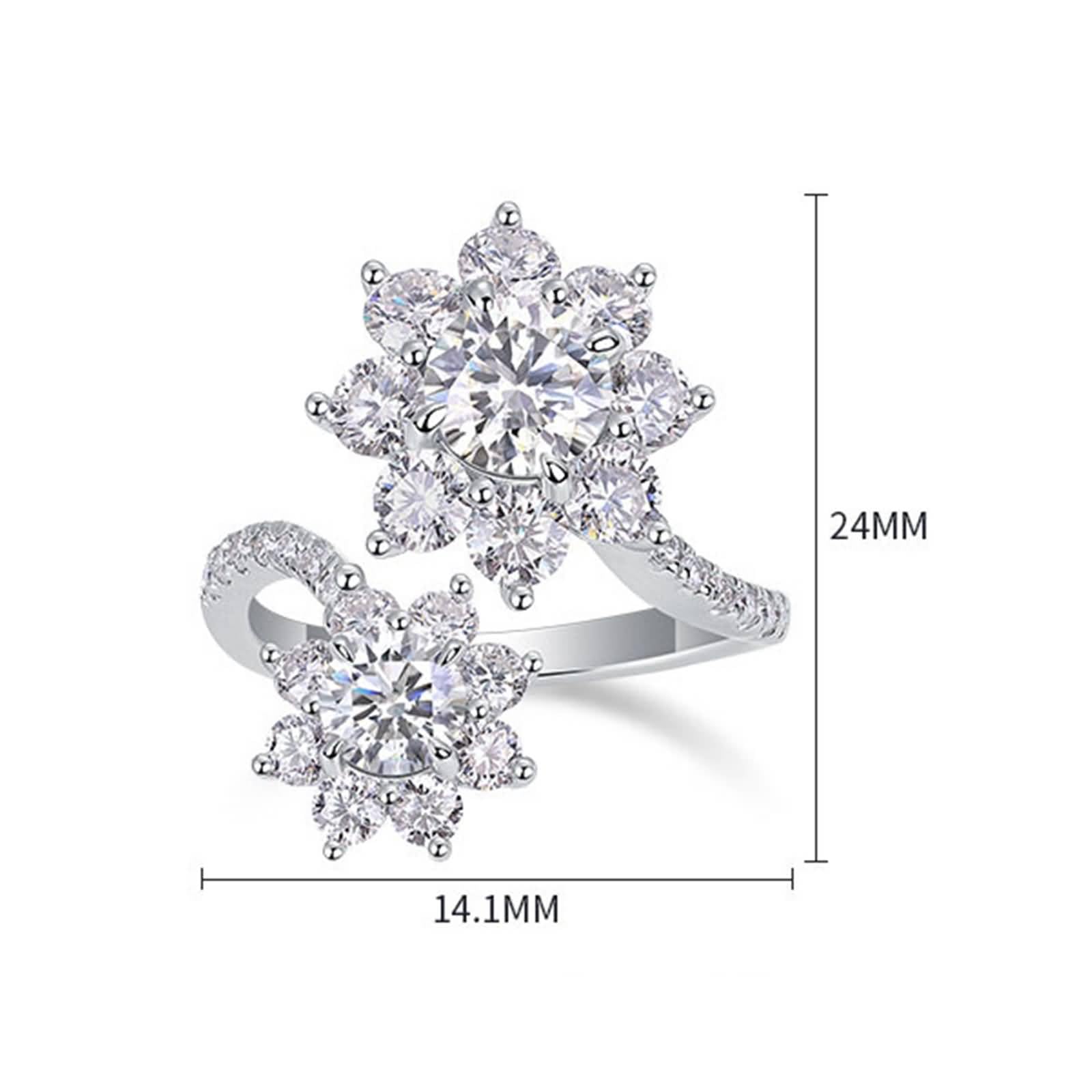 Trauringe Gold 750 Echte für Damen, 1ct Moissanit Blumenband Offen Verstellbar Freundschaftsring Damen, 9K/14K/18K Weißgold/Pt950 Platin Größe 47 (15.0)-65 (20.7)