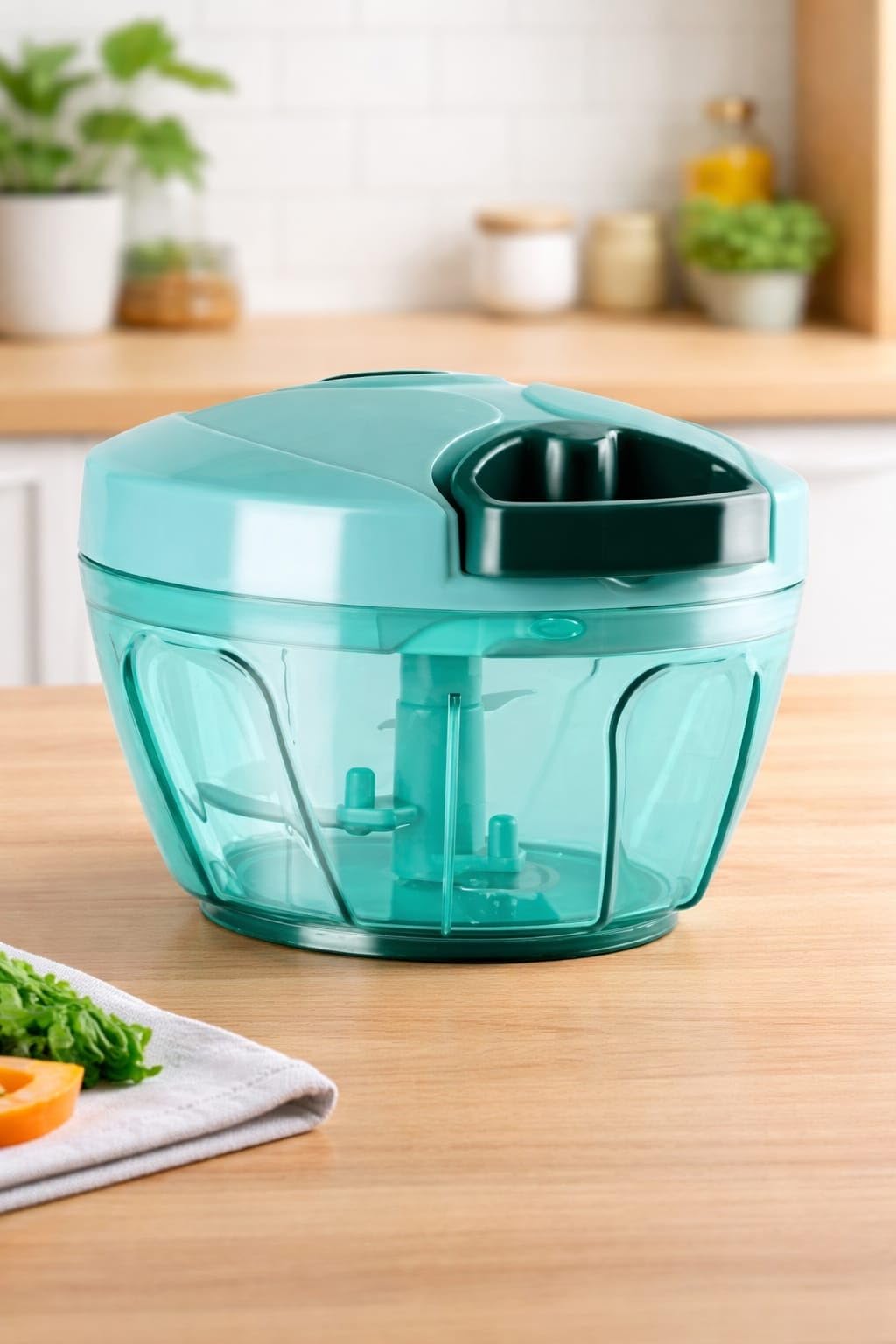 generic Manual Food Chopper, Pull String Vegetable Mincer with Container, Turquoise 450 ml-picture-10