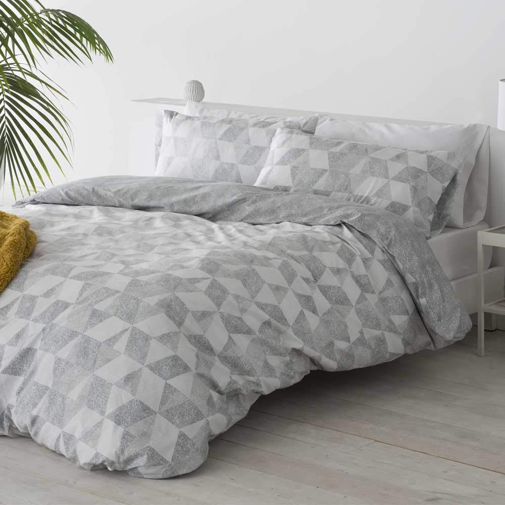 COTTON ARTean Funda Nórdica Reversible Cama 180 CUDILLERO gris Cierre Botones. Microfibra cepillada. Funda edredón 260x240 + 2 fundas almohada