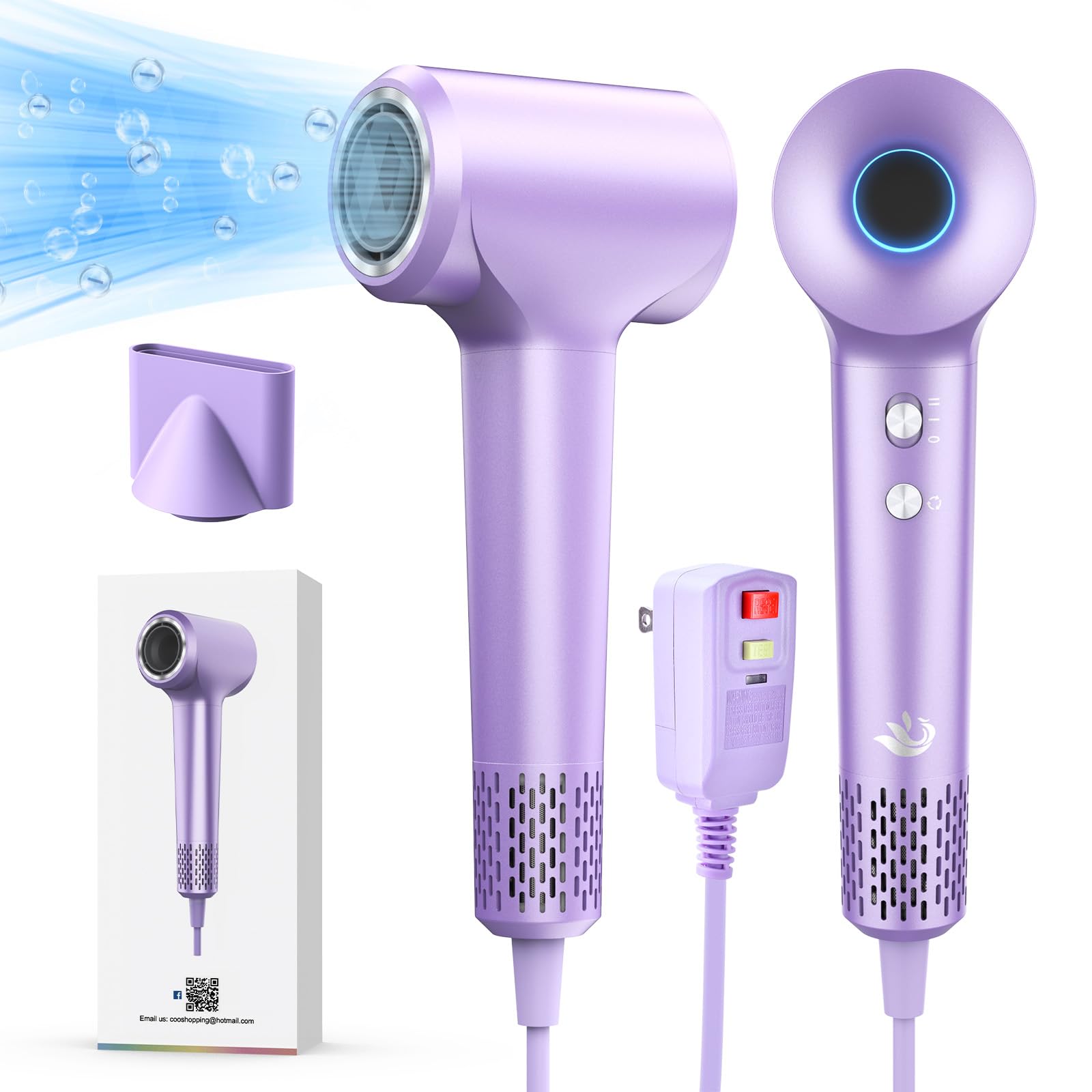 KARFUN Hair Dryer, 110000 RPM High-Speed Brushless Motor Fast Drying Blow Dryer, 57dB Low Noise Hair Dryer for Home or Travel, 3 Temps & 2 Speeds (Purple)