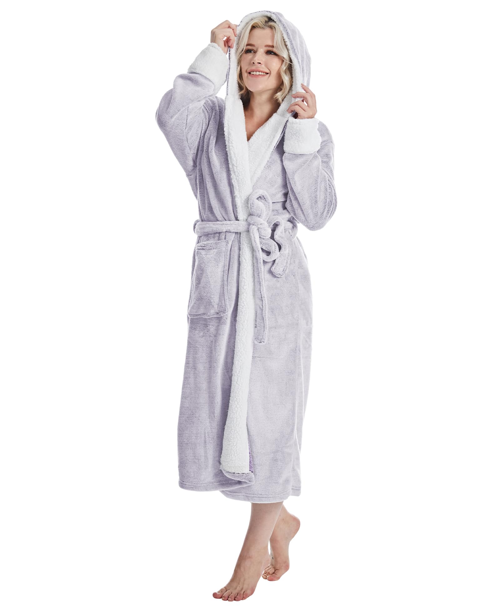 Plush Robes for Women - Womens Fleece Robes with Hood Long Cozy Bathrobe Soft and Warm Robe: Large Shimmer Purple