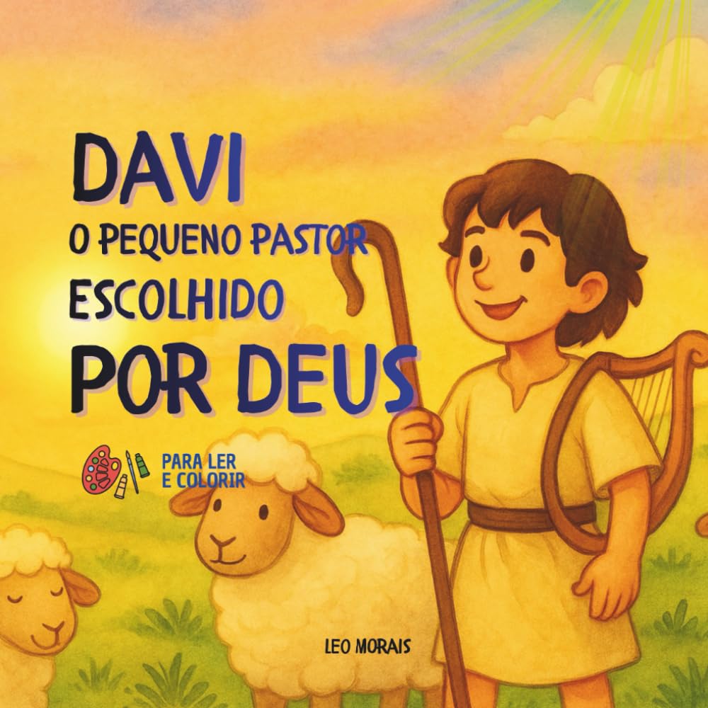Davi, o Pequeno Pastor Escolhido por Deus: Livro infantil cristão para ler e colorir sobre fé, coragem e valores bíblicos