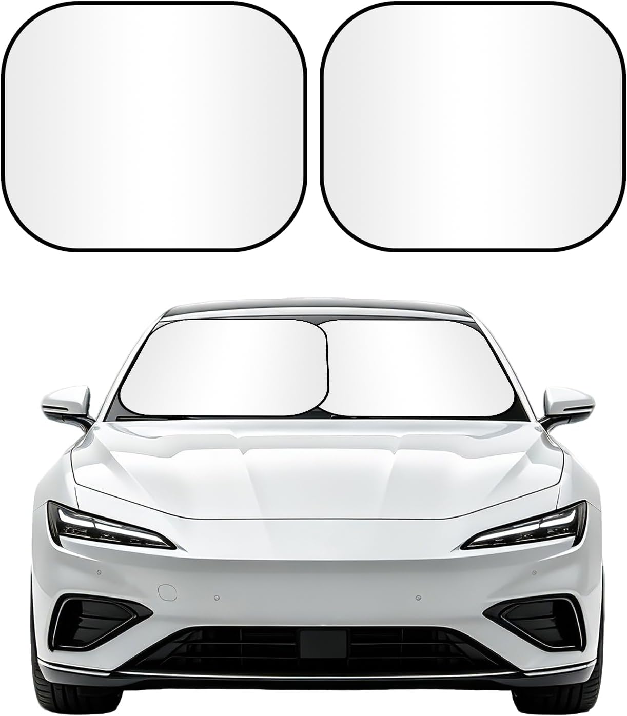 Wuyaoyao 2PCS Car Windshield Sun Shade, 28"×31" Car Front Window Sun Shade Blocker for Heat and UV Rays Protection, Foldable Automotive Windshield Sunshade, Universal for Vehicles Sedans SUVs