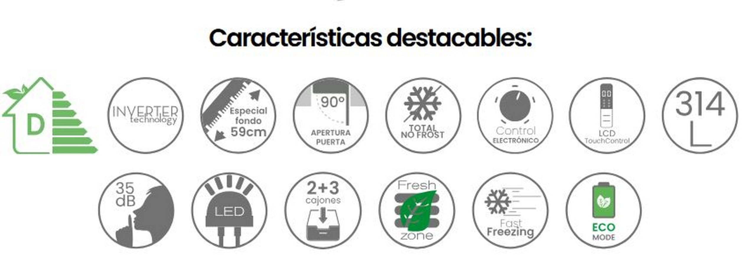Frigorifico Combi Infiniton FGC-852C85WDK, 314 Litros, 186 cm de Altura, No Frost Clase D 35dB Inverter Fondo Especial 59cm Apertura 90º, Blanco