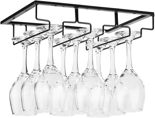 Soporte para copas de vino, organizador de metal para bar o cocina, color negro
