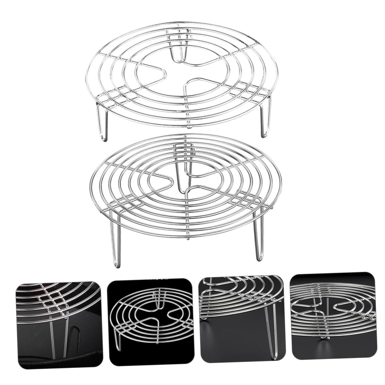 Steamer Basket 2 Pezzi in Acciaio Inox, Argento, Vapore