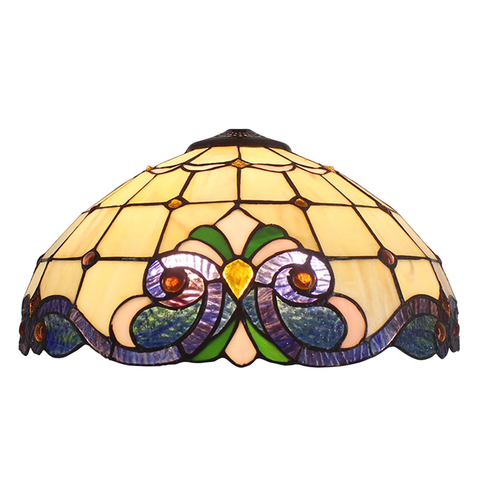 SaryEdge Tiffany Lamp Shade Replacement 16X8 Inch Cream Baroque Stained Glass Lampshades Only with Cap Vintage Victoria Home Decor Light Cover for Table Lamp Pendant Light Floor Lamp C，