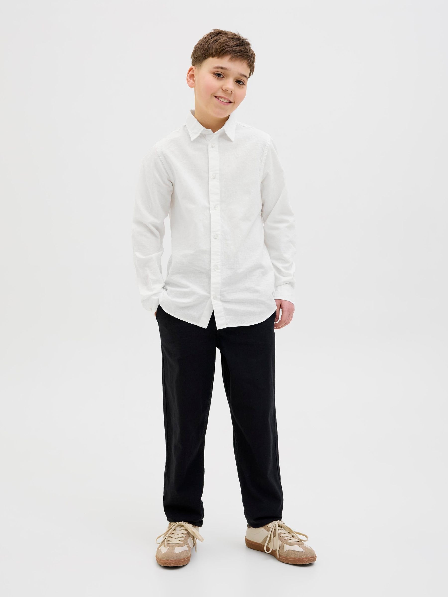 JACK&JONES JUNIOR Chłopięca koszulka Jjebreeze Ls Sn Jnr koszula z długim rękawem, biały, 164