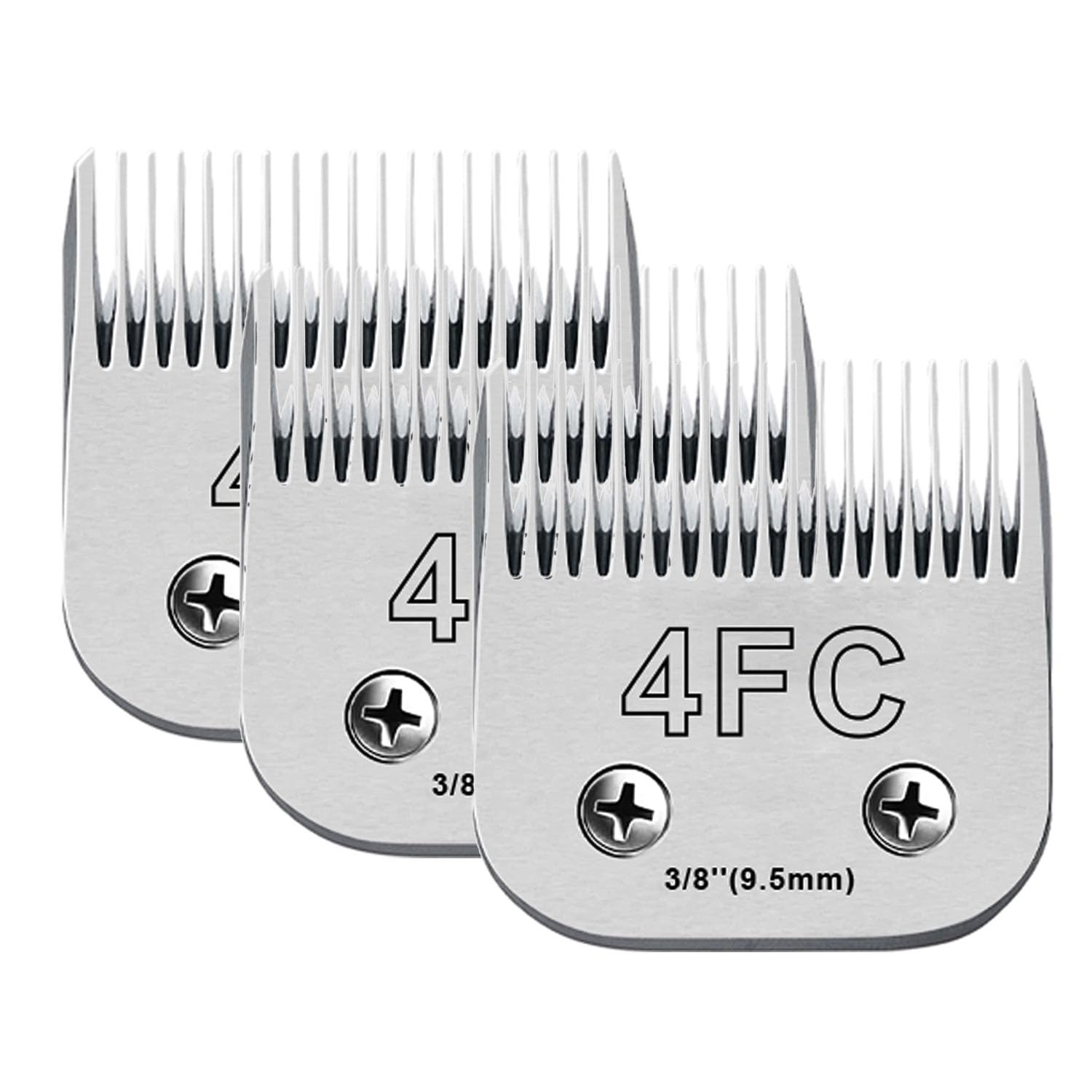 Audoc 3Pack 4FC Blades for Dog Grooming Blades Compatible with Andis,Oster A5,Wahl km10 Dog Clippers,Detachable Dog Clipper Blade for Dog Cat Horse Animal,Size-#4FC, 3/8-Inch Cut Length (9.5mm)