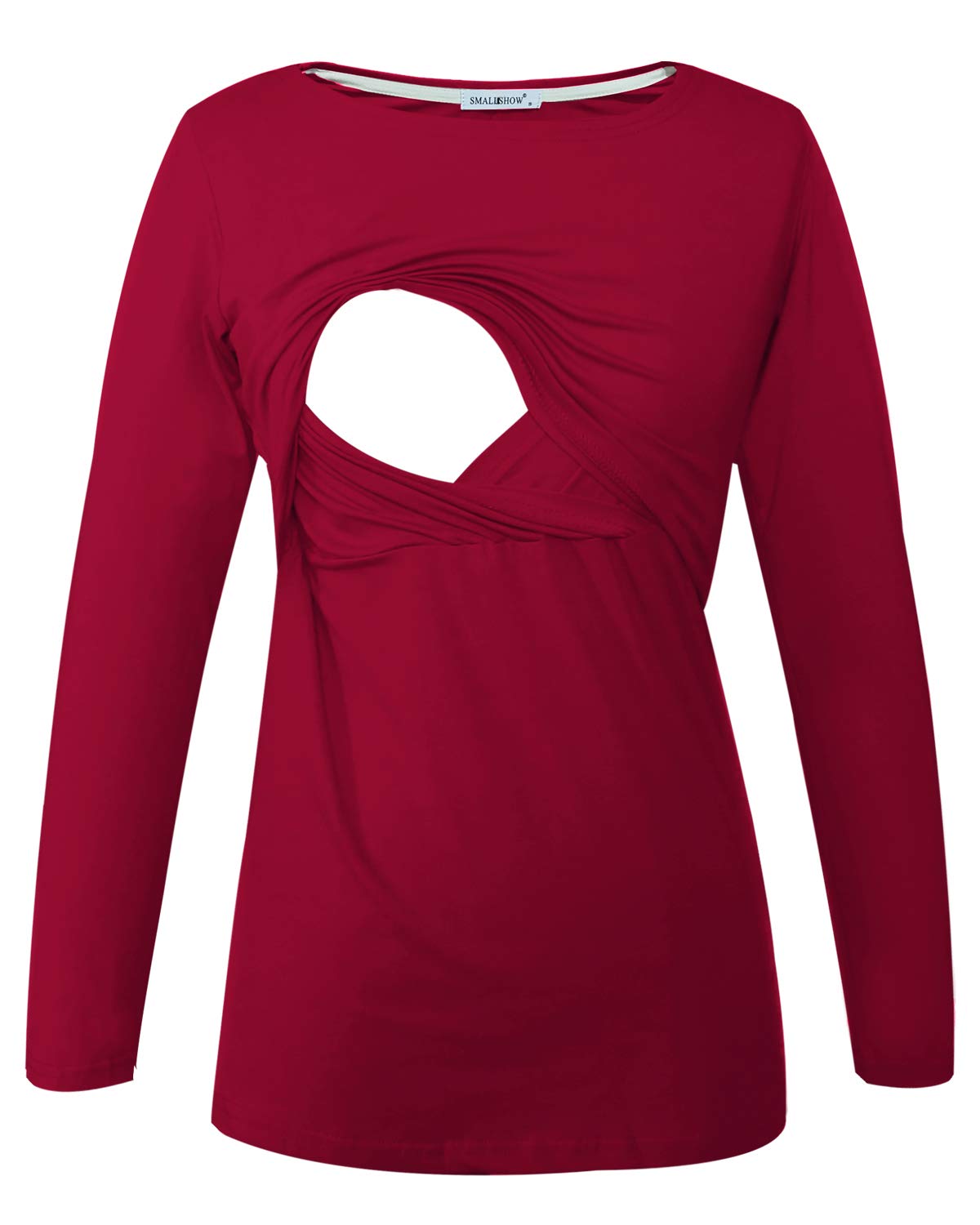 Smallshow Women's Long Sleeve Breastfeeding Top Maternity Nursing T-Shirt Pregnancy Clothes Wine XXL