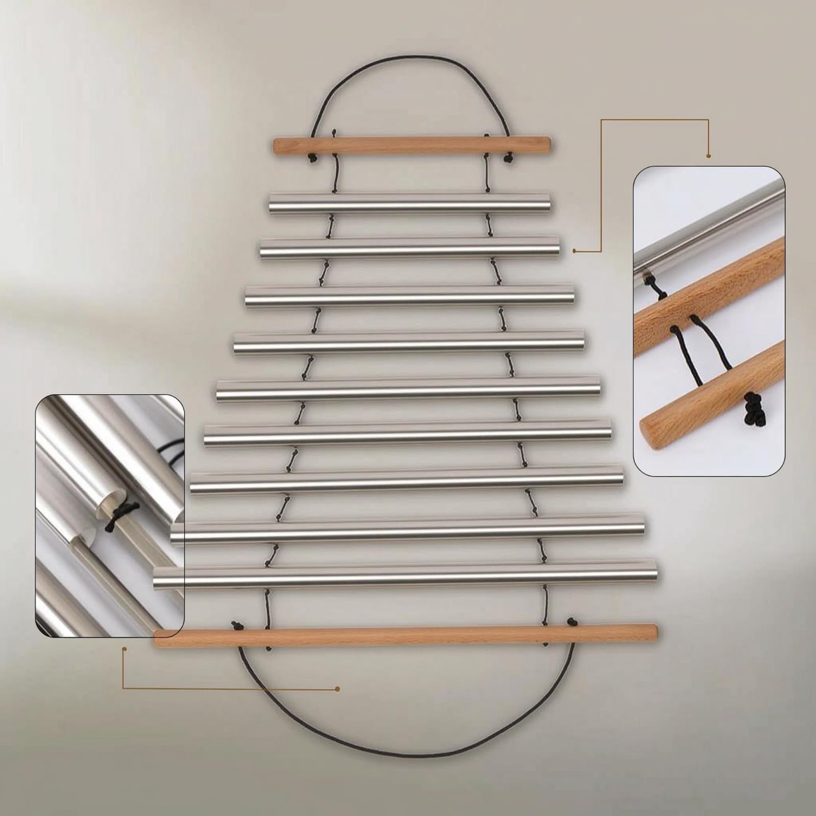 Baoblaze Carillon à Main Carillon Ornemental Tubes Métalliques Instrument de Percussion Décoration Apaisante Maillet Inclus Timbre Brillant Noire Adapté aux Salles de Classe Méditation Patio Couvert