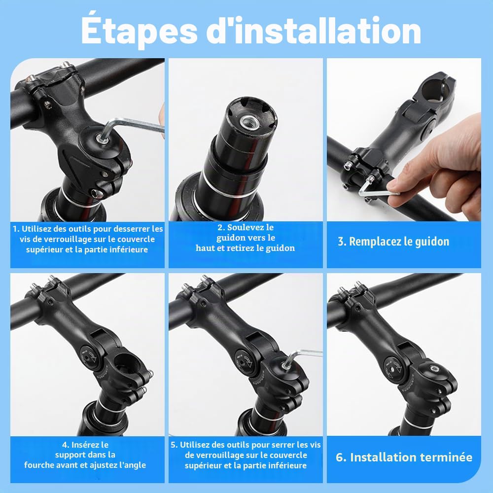 Rehausseur de guidon de vélo, 31,8/28,6 mm, réglable, potence courte pour la plupart des vélos, vélos de route, VTT Rehausseur de guidon de vélo, 31,8/28,6 mm, réglable, potence courte pour la plupart des vélos, vélos de route, VTT