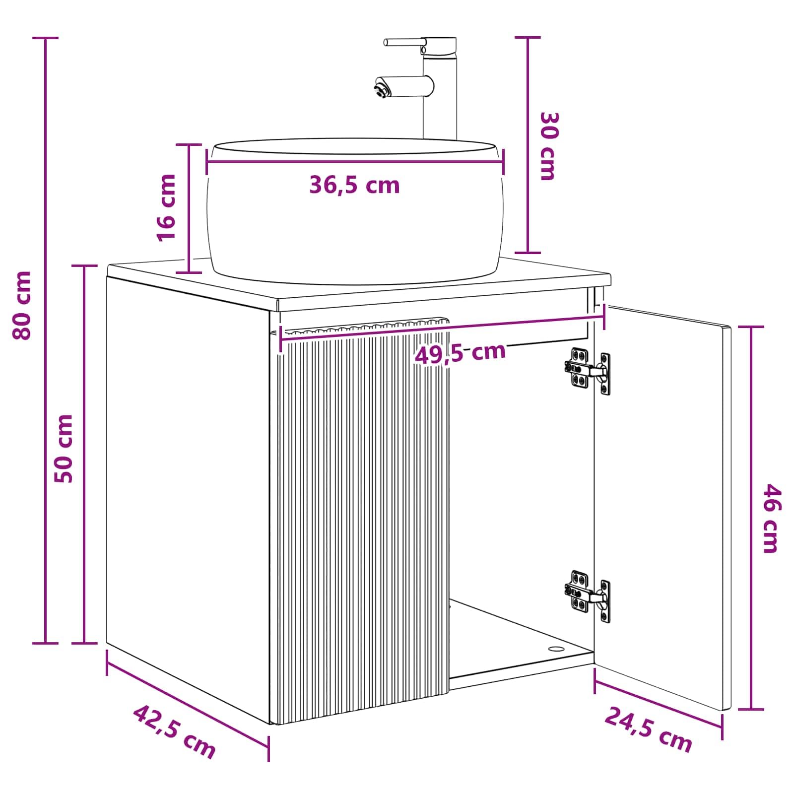 Lavabo con lavabo da parete, in legno anticato, 49,5 x 44,5 x 66