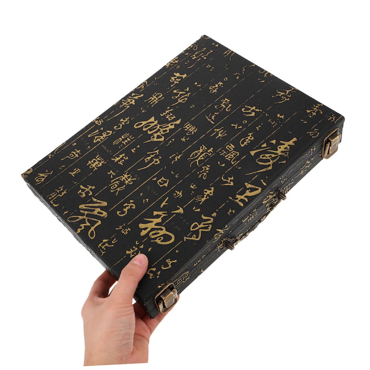 TOYANDONA Large Capacity Wooden Mahjong Storage Box with Embossed Design Portable Organizer Case for Chinese Mahjong Tiles Vintage Style Carrying Case - Image 4