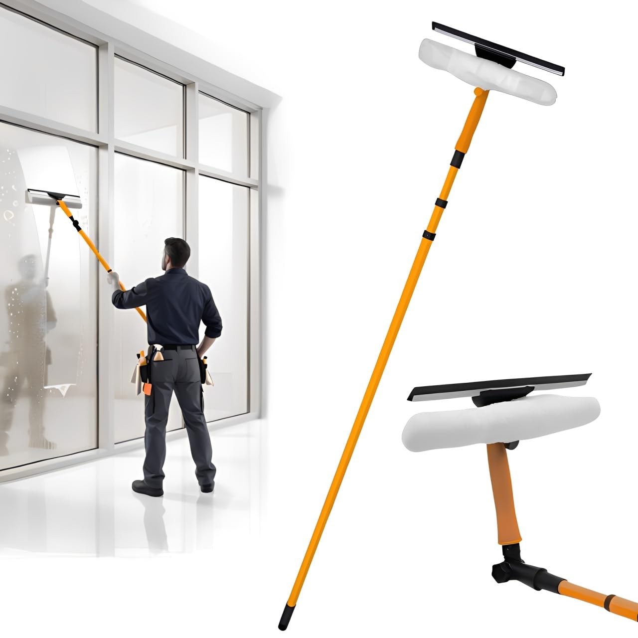 3.5m Telescopic Heavy Duty Window Cleaner for Window and Glass Cleaning Conservatory Pole Extendable Long Squeegee Head