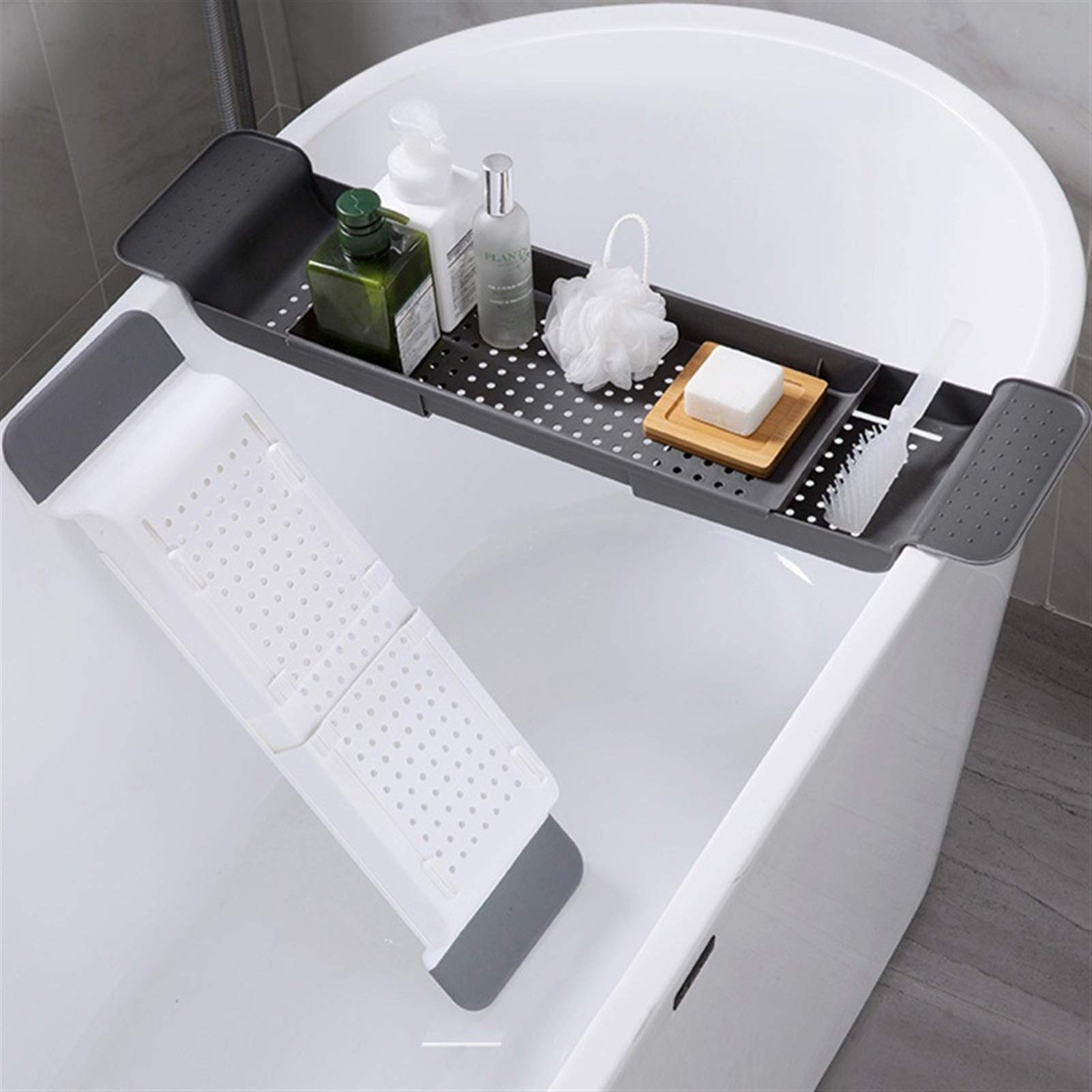 Bañera retráctil Estante de Almacenamiento Bandeja de baño Bañera Herramientas de baño multifunción Almacenamiento de Toallas Fregadero de Cocina Soporte de desagüe (Color : Black) (White)