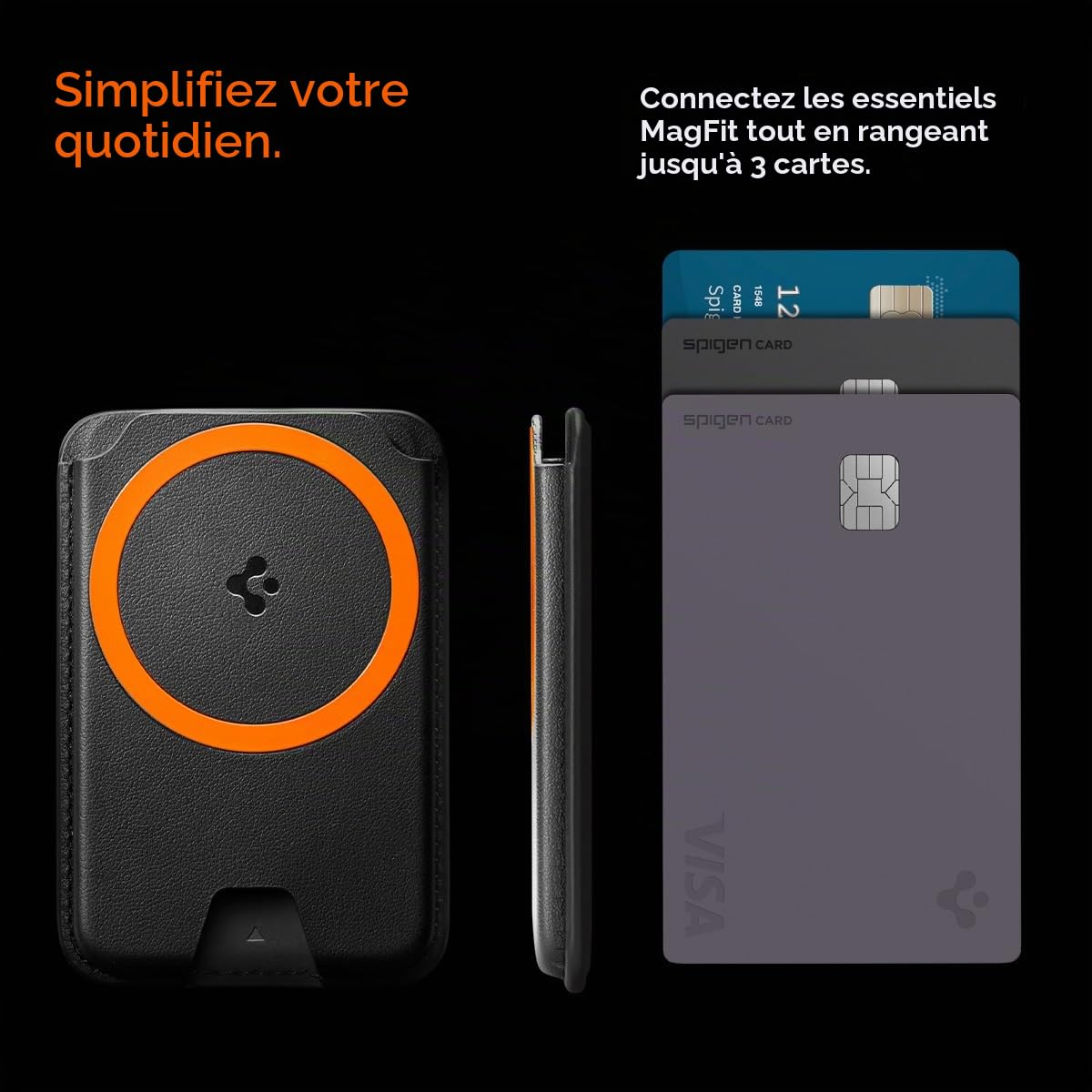 Spigen Pack MagSafe - Porte-Cartes Basique en Cuir Végan & Anneau de Support pour iPhone & Pixel