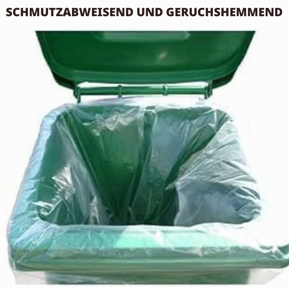Müllbeutel, Müllsäcke, Abfallsäcke, 240 l, transparent | für 200-l-Mülleimer oder Behälter mit 2 Rädern | hohe Widerstandsfähigkeit | Auslaufschutz – schmutzabweisend – Anti-Waschen