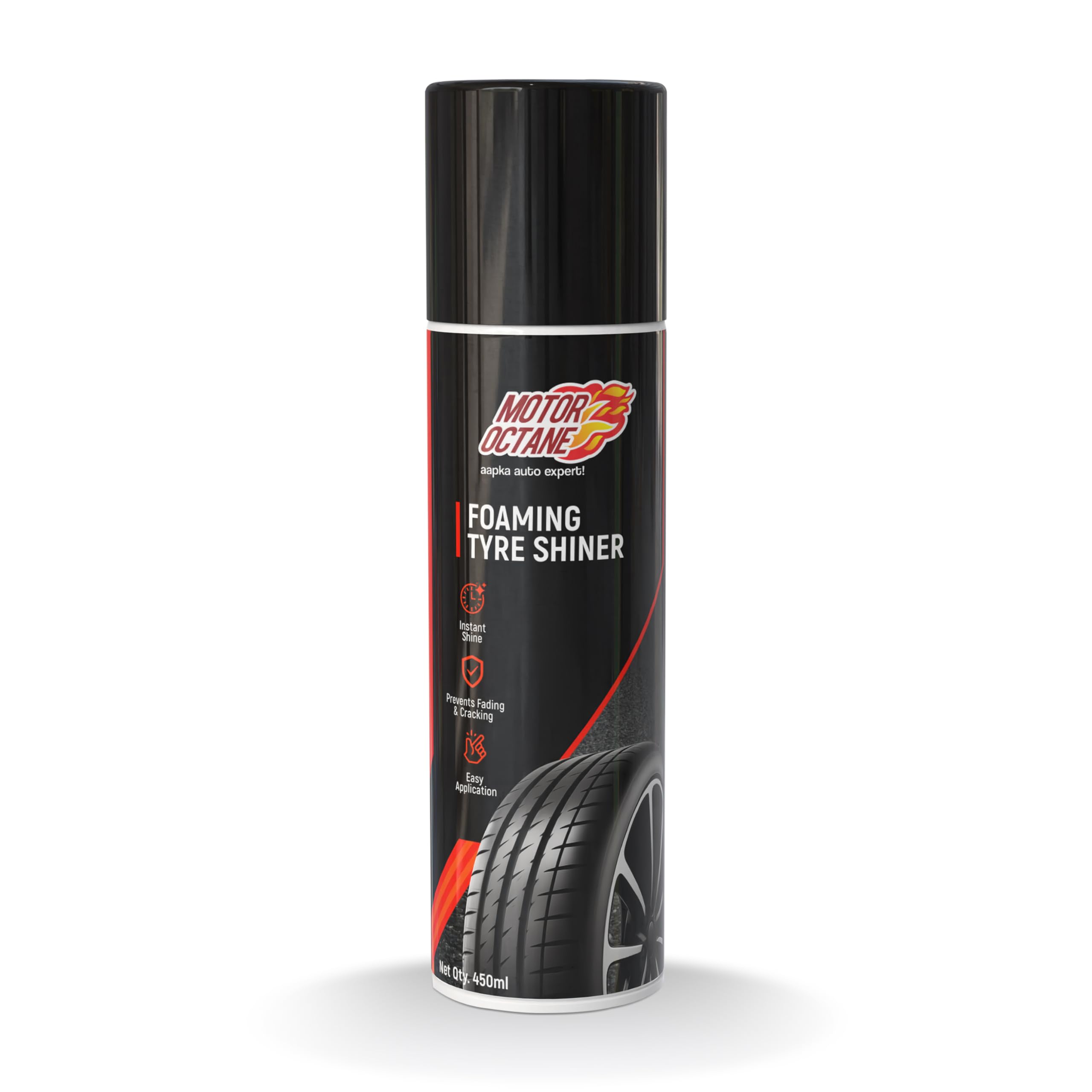 Foaming Tyre Shiner | 450ml | Cleans Dirt Instantly & Restores Showroom-Like Wet Black Finish | Prevents Fading & Cracking | Easy Spray Application.