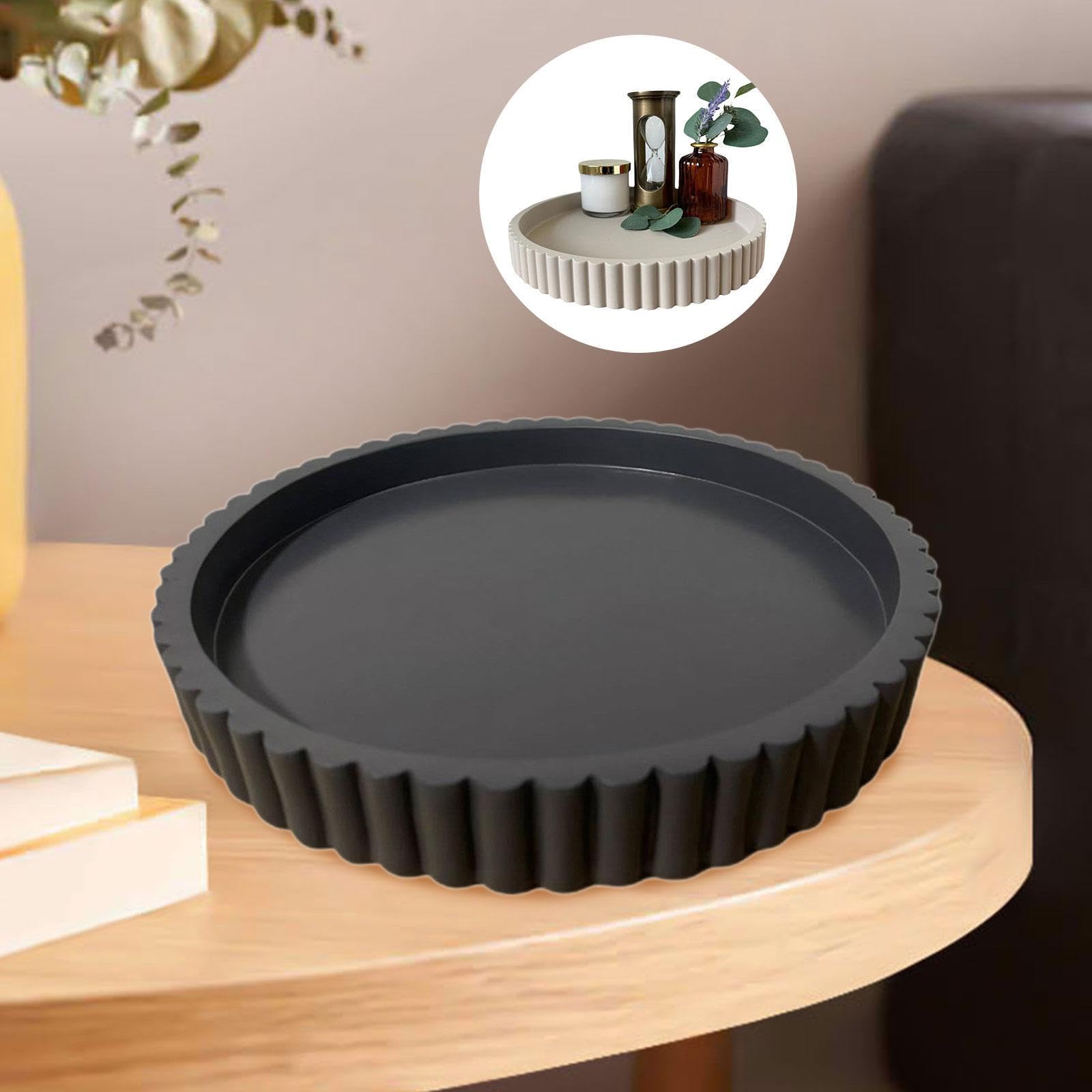 Bandeja cosmética redonda para mesa de café, decoración, bandeja de servicio, almacenamiento de cosméticos, resina, bandeja de mesa de café para baño, hogar, salón (marrón)