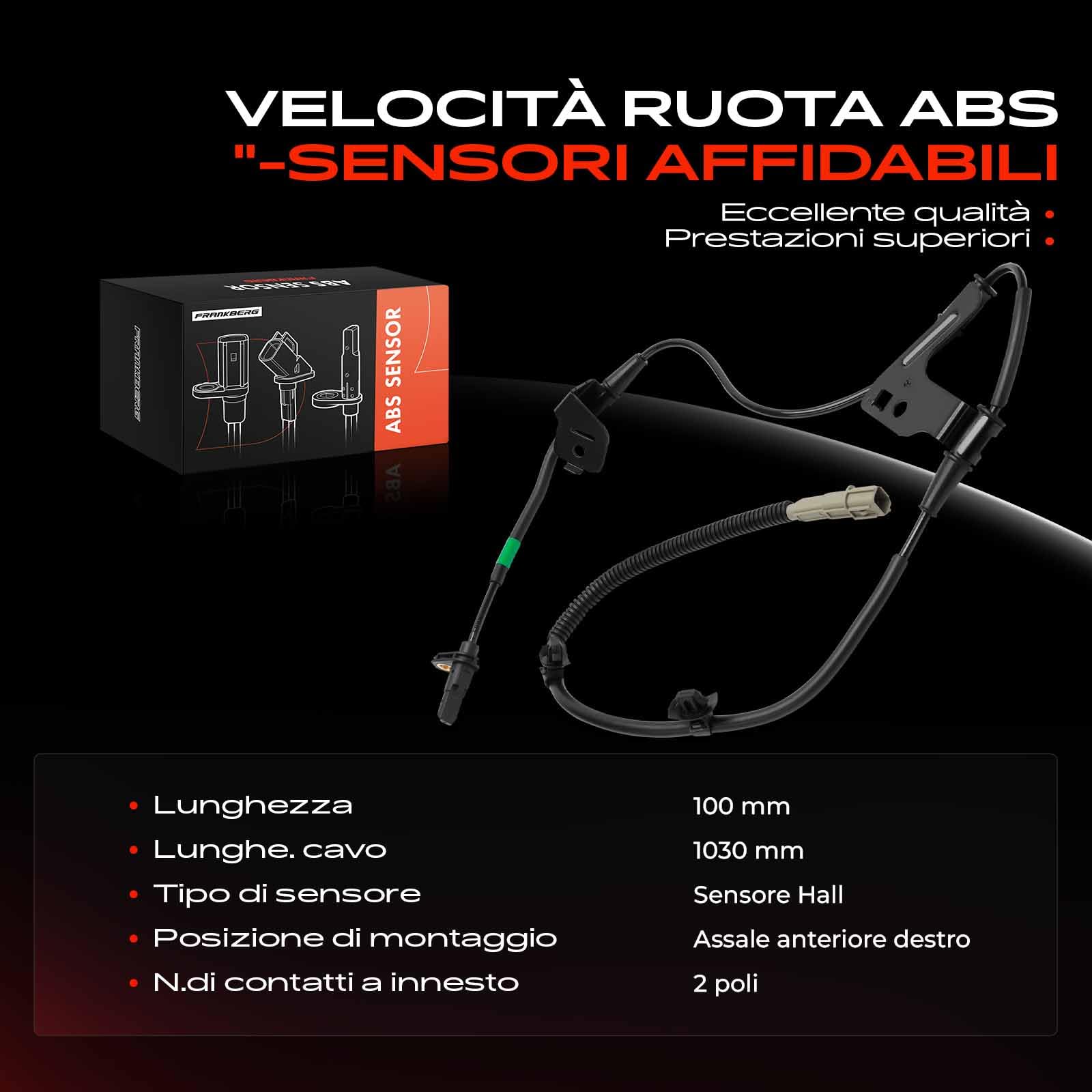 Frankberg Sensore Velocità Ruota Sensore ABS 2-Poli Anteriore Diritto Compatibile con Rio IV FB SC YB 2017-2025 Rio IV Hatchback Van FB SC YB 2017-2025 Stonic YB 2017-2025 Replace# 59830H8200