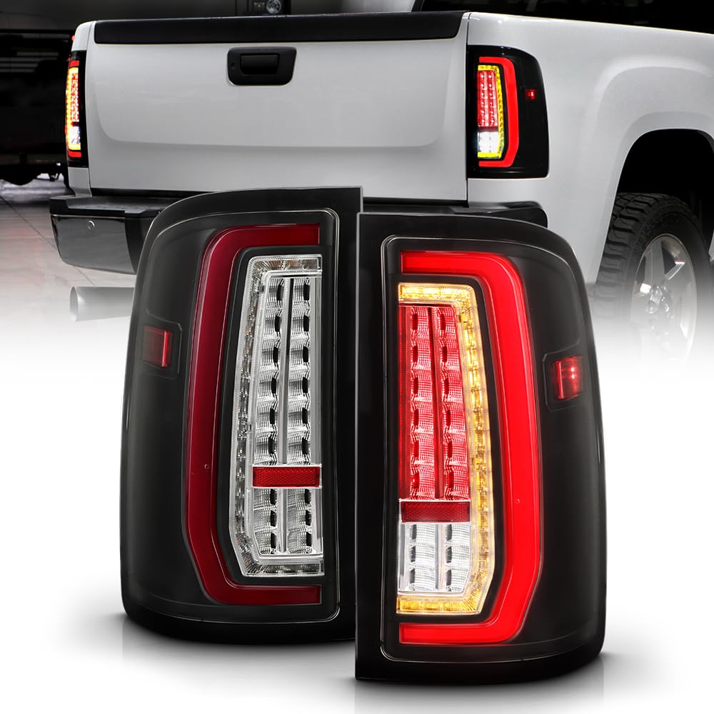 KEEKPO - For 2007-2013 GMC Sierra 1500 2500 3500 Glossy Black Full LED w/Red Tube Tail Lights Brake Lamps Left+Right